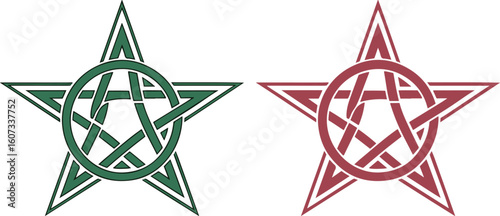 Isolated abstract green and red star icon, interlocking triangles, geometric symmetrical logo, flat minimal style, modern branding shape, clean editable business symbol