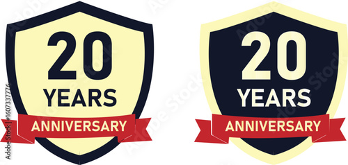 20 Years Anniversary Shield Icons for Corporate Recognition