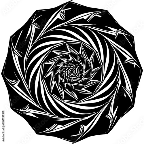 Abstract black and white spiral mandala pattern design