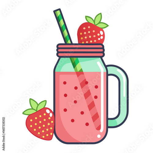 glass of strawberry juice with strawberry