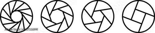 Set photo camera lens diaphragm. Aperture icon set. Camera shutter icon. Lens aperture, photo shutter, photo lens, shutter lens. Represent capture and shoot.
