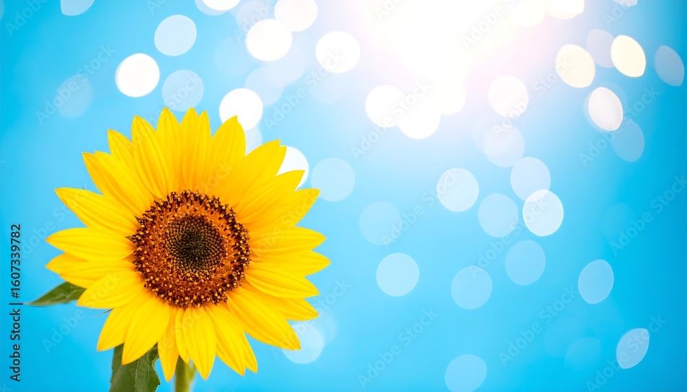 Obraz premium Sunflower on a light blue background with bokeh