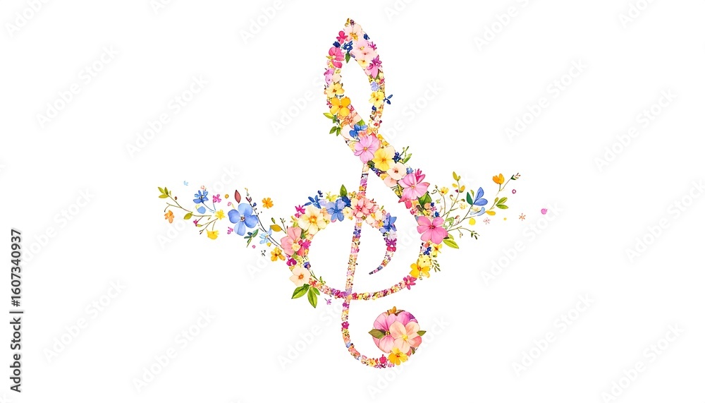 Obraz premium Musical treble clef composed of colorful flowers