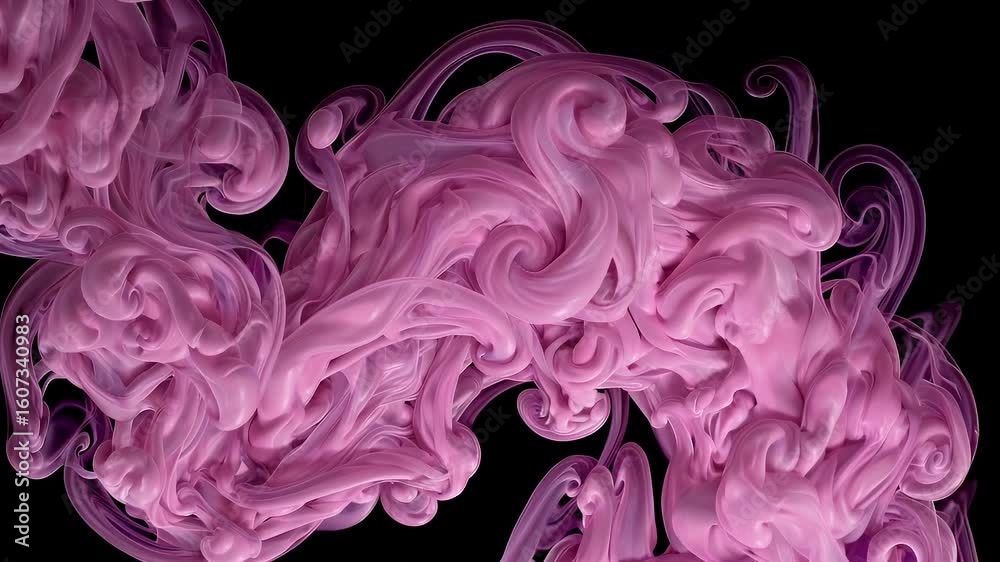 Ethereal rose pink smoke cloud drifts gracefully through negative space swirling hypnotic slow motion to create mystical intro/outro overlay supplied four K alpha so design video ers can merge “magic