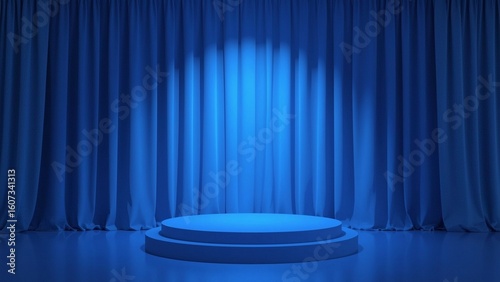 Empty, glowing blue podium
