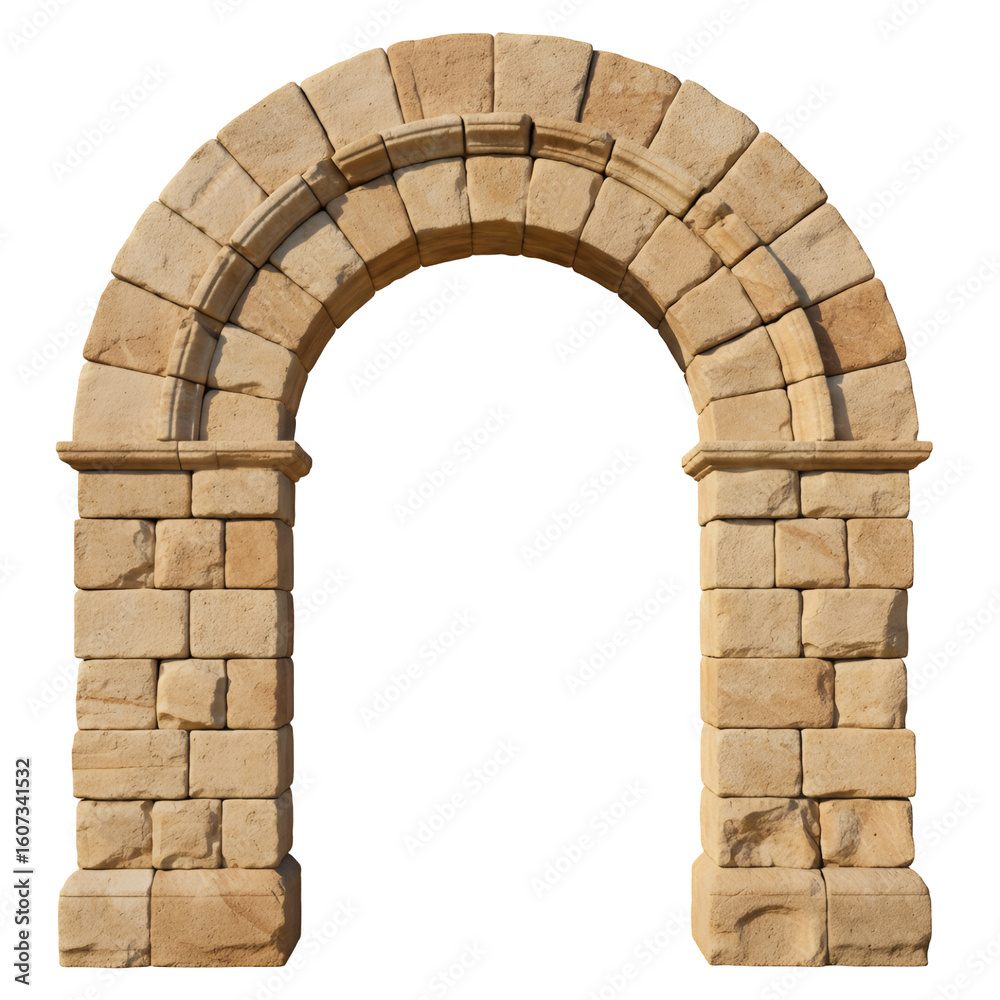 Fototapeta premium Ancient stone archway structure isolated on transparent background
