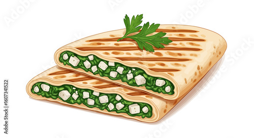 Delicious Spinach and Feta Panini Artfully Illustrated for Culinary Enthusiasts