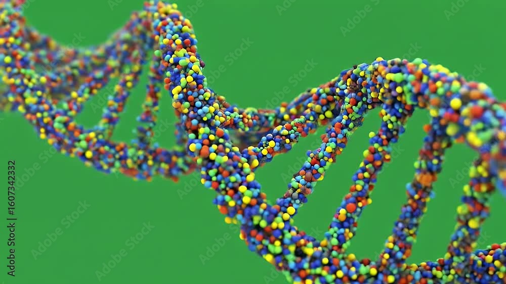 Animation Abstract DNA made of colorful particles, molecular structure Futuristic Style
