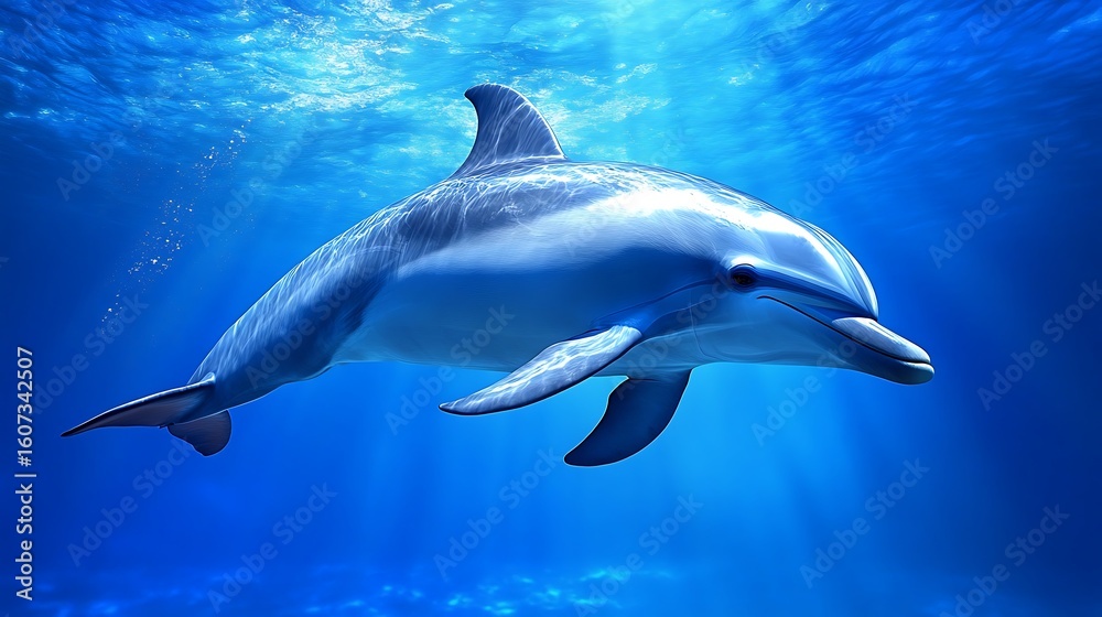 Naklejka premium Peaceful dolphin glides through deep blue sea high resolution picture
