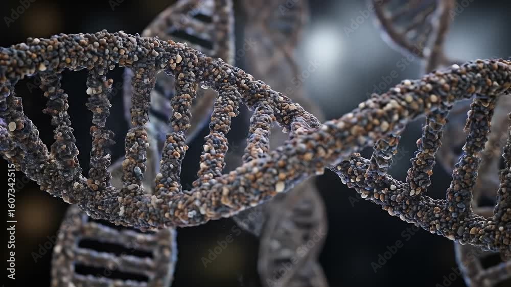 Animation Abstract DNA made of colorful particles, molecular structure Futuristic Style