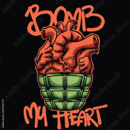 Heart Grenade for streetwear illustration