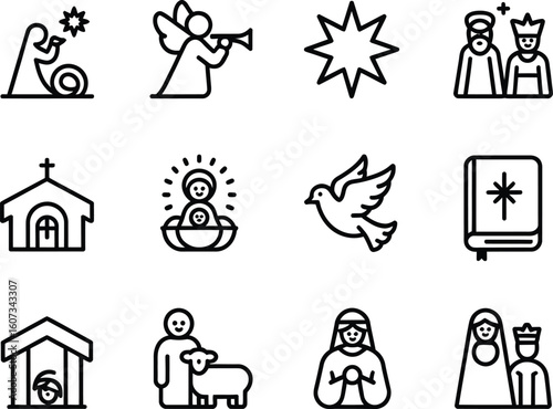 Christmas nativity scene icons religious symbols collection