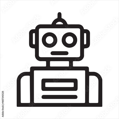 Simple line art icon of a robot head and body