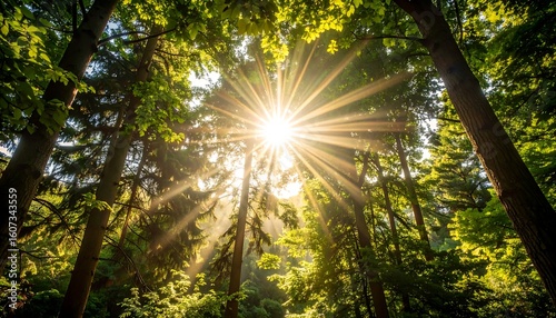 Sunlight through forest canopy