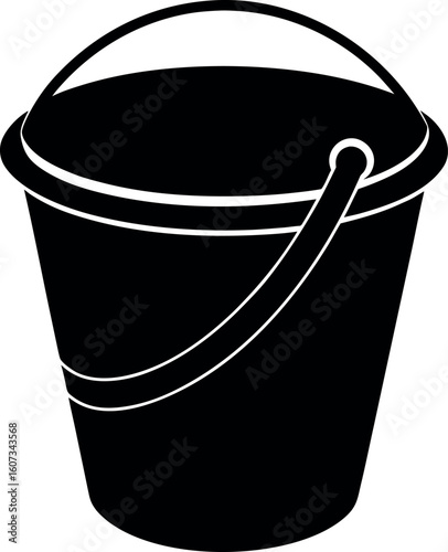 Simple black and white bucket with handle silhouette vector illustration