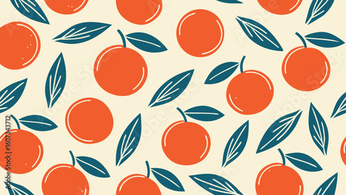 Seamless Pattern with Orange Fruits and Blue Leaves Artistic Background for Textiles and Wallpaper Design Fresh Fruit Vector Illustration