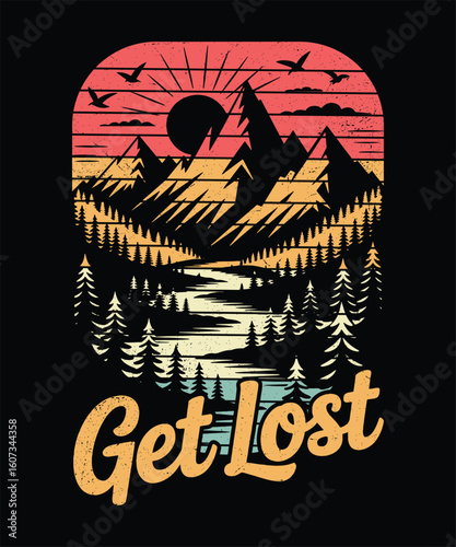 Get Lost  Retro Wilderness Adventure Graphic for Hikers, Trail Seekers, and Outdoor Wanderers