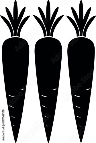 Three carrots vegetable food garden silhouette vector illustration