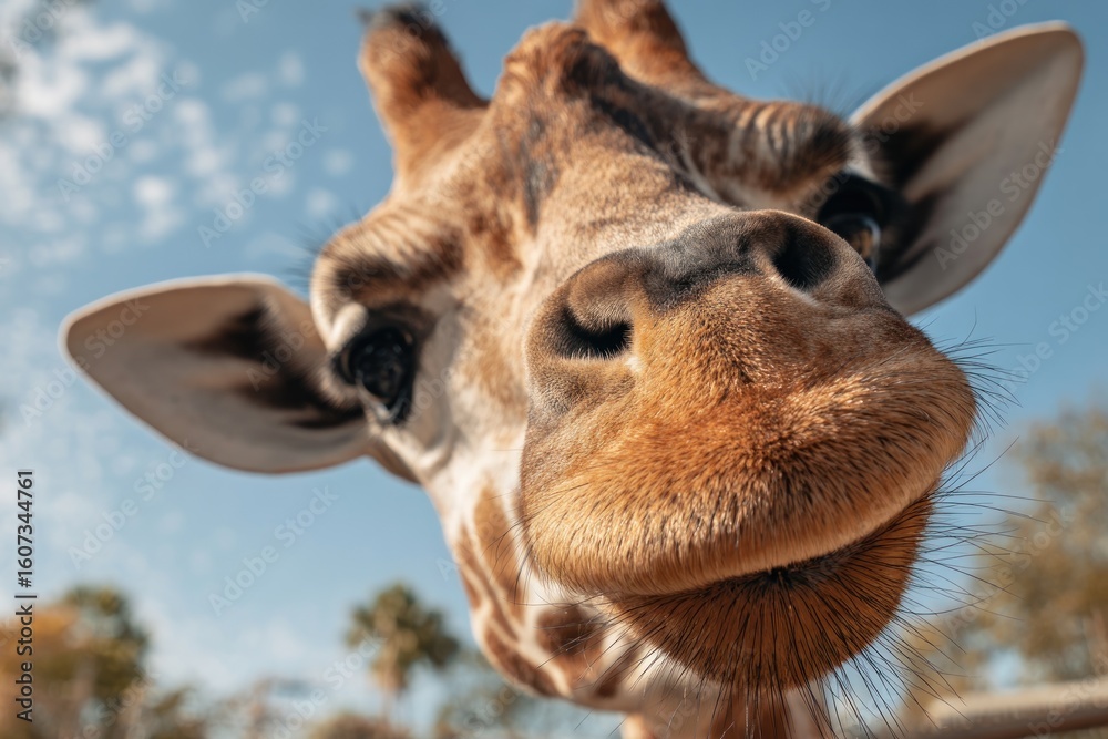Fototapeta premium Close-up giraffe's face, looking directly at camera