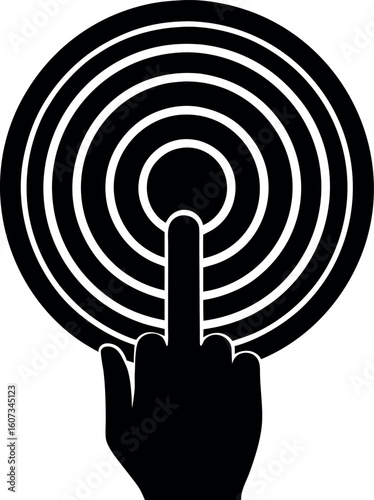 Hand gesture with target symbol silhouette vector illustration