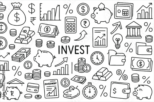 Investment and Finance Doodle Icons Pattern