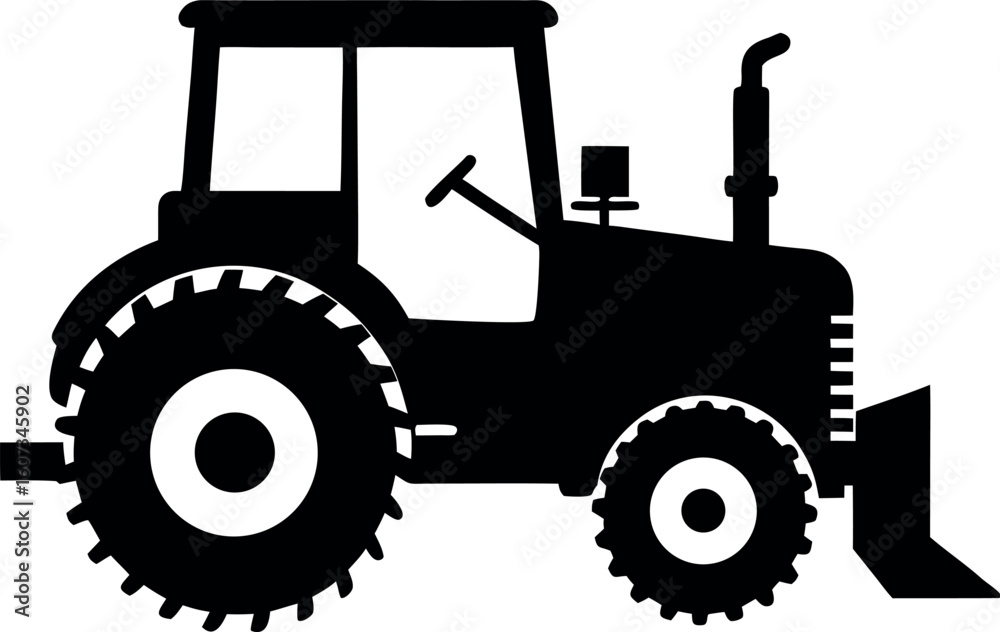 Naklejka premium Heavy agricultural tractor machine black silhouette vector illustration
