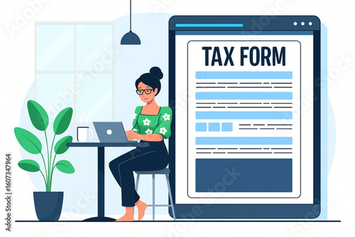 Effortlessly complete your taxes with modern digital tax form on laptop, simplifying finances at home