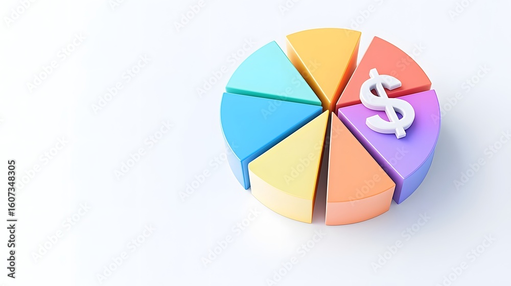 Obraz premium Colorful pie chart with dollar sign for financial analysis