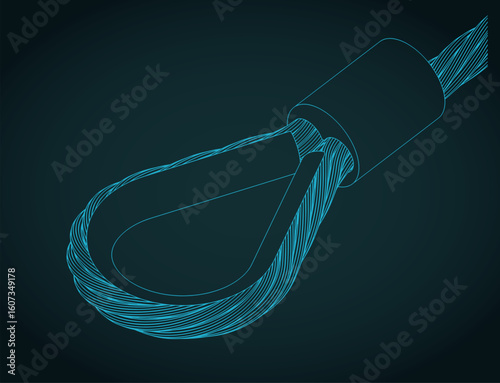 Wire Rope with pressed connector and thimble isometric blueprint