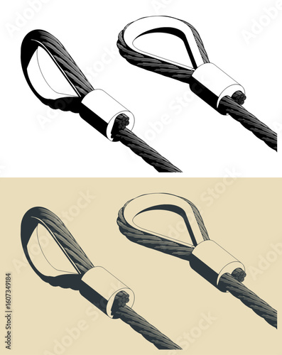 Wire Rope with pressed connector and thimble close up