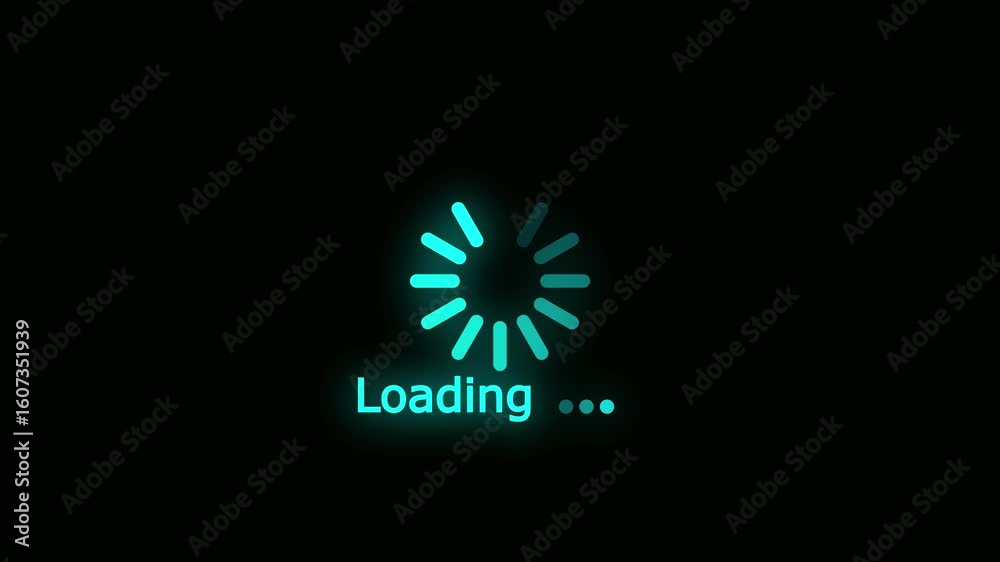 Animated Loading Screen Teal Neon Glow Progress Indicator Circle on Black Background Digital