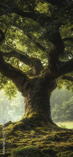 Majestic ancient oak with sprawling branches