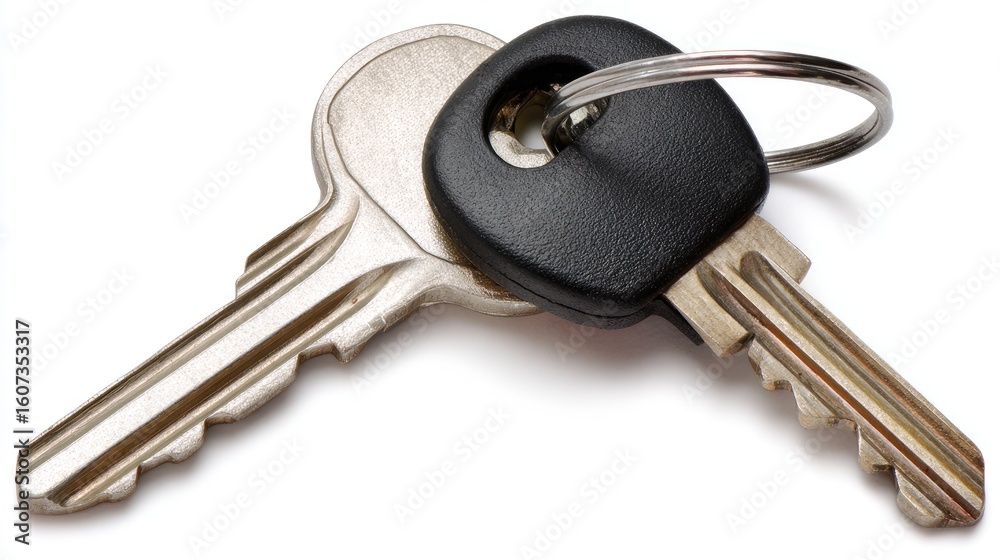 Close-up view of a car key resting on a white background, highlighting the concept of vehicle ownership and commuting for work purposes Close-up view of a car key resting on a white background, highlighting the concept of vehicle ownership and commuting for work purposes