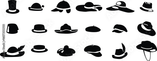 Collection of Silhouette Hats, Vintage Headwear, and Fashionable Accessories