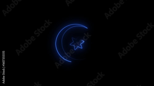 Wallpaper Mural Glowing Neon Crescent Moon and Star Symbol on Black Background Islamic Ramadan Eid Mubarak Torontodigital.ca