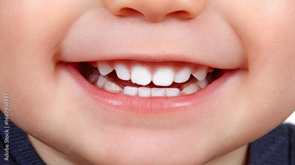 Obraz premium Close-up of a baby boy's first tooth revealing healthy dental development in early childhood