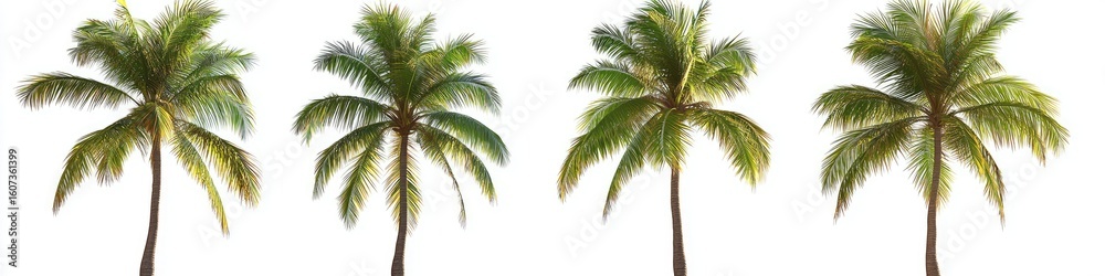 Fototapeta premium Four tropical palm trees against a white background