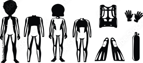 Silhouette of Scuba Diving Equipment, Including Wetsuit, Fins