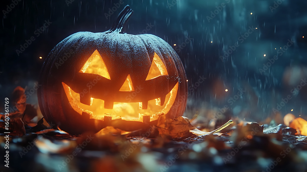 Fototapeta premium Halloween is a spooky, eerie, and chilling time of year, when ghostly shadows creep and haunted houses come alive. The streets grow foggy and dim, lit only by the flickering glow of jack-o’-lanterns
