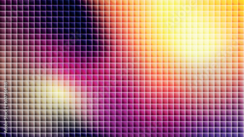 Pixel fractal glass gradient background with purple, pink and yellow blur colors and rippled chrome design. Ribbed lines wallpaper with fluorescent motion and iridescent flow. Vector illustration.
