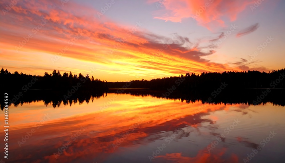 Fototapeta premium Sunset over still lake