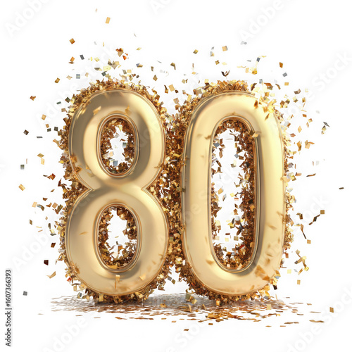 Wallpaper Mural Golden number eighty balloons surrounded by sparkling confetti isolated on transparent background Torontodigital.ca