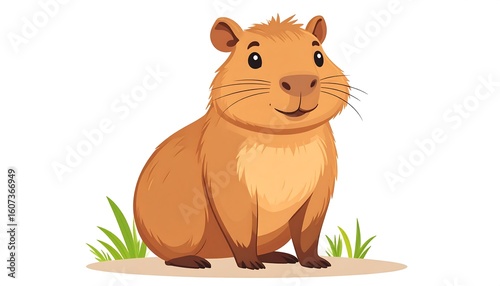 Whimsical capybara cartoon character portrait, a charming and inviting illustration for children's