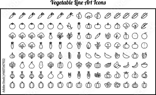 Vegetable Line Art Icons – Minimal Black and White Healthy Food Outline Set