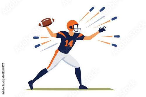 Football quarterback throwing a pass with dynamic motion lines