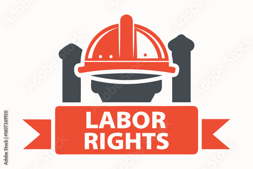Protecting workers rights with a hard hat and industrial symbol