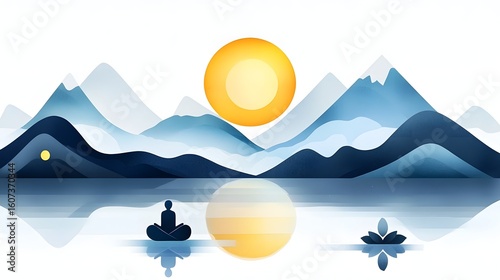 Tranquil Zen Meditation Landscape with Mountains and Water