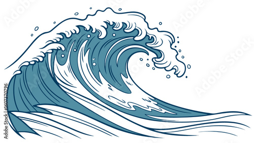 Illustration of a stylized ocean wave with white foam cresting and smaller waves below it