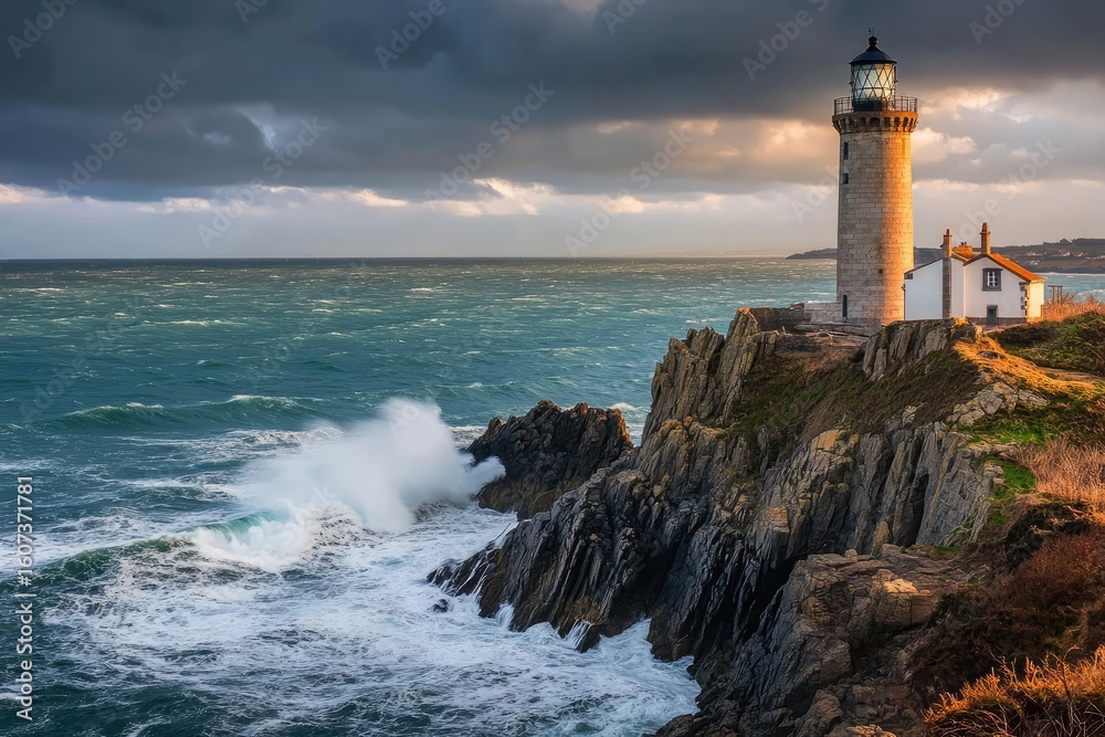 Fototapeta premium Dramatic coastal scene with lighthouse (2)