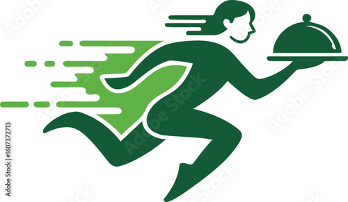 Express food delivery logo of running person with platter.